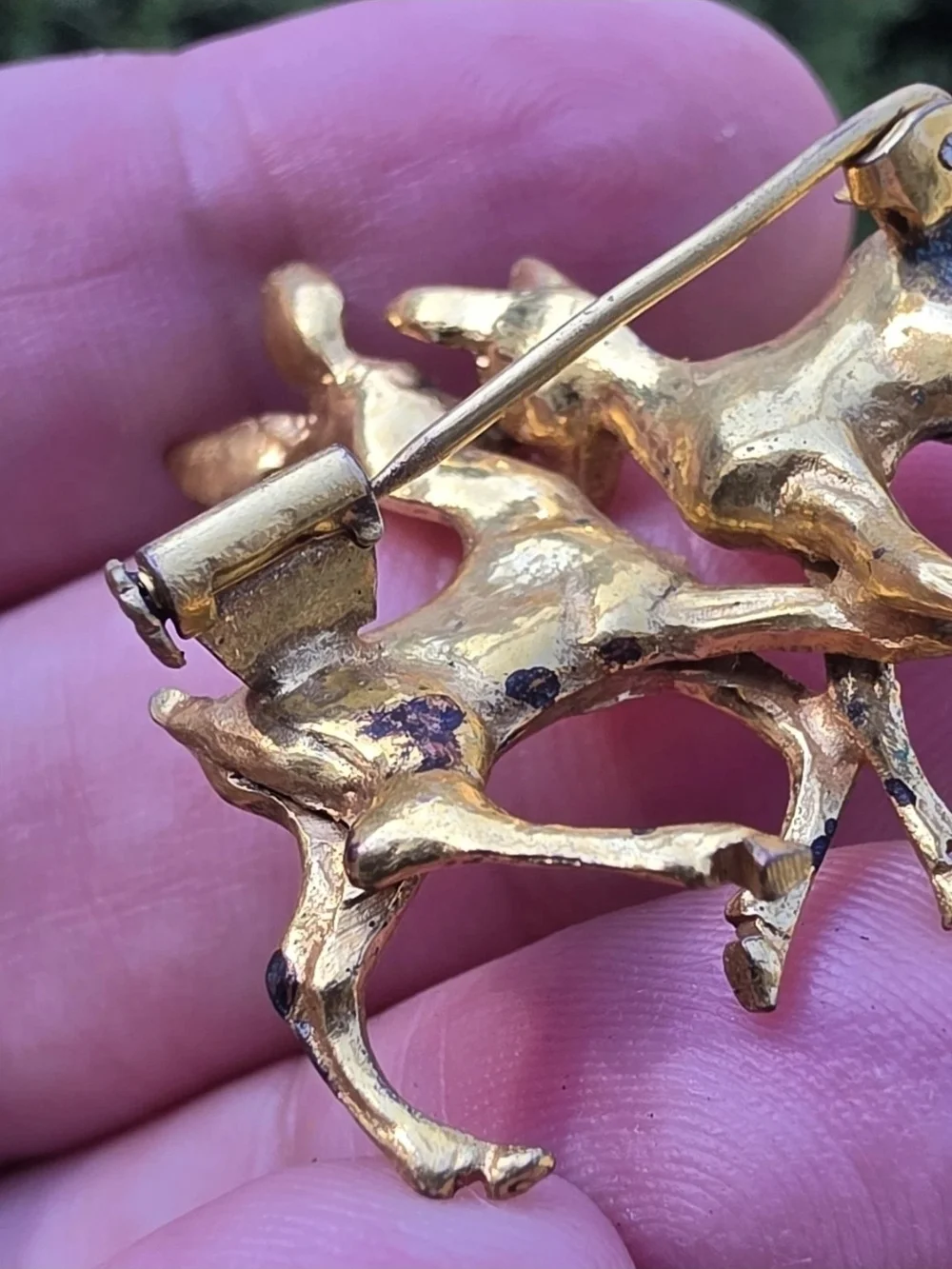 Vintage Double Deer Brooch Christmas Holidays European Trombone Clasp Figural